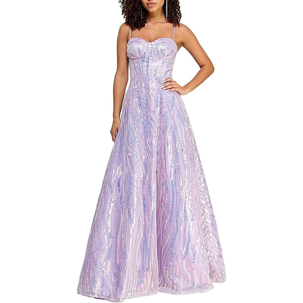 TLC Say Yes To The Prom Juniors Womens Sequined Corset Seamed Evening Dress 1