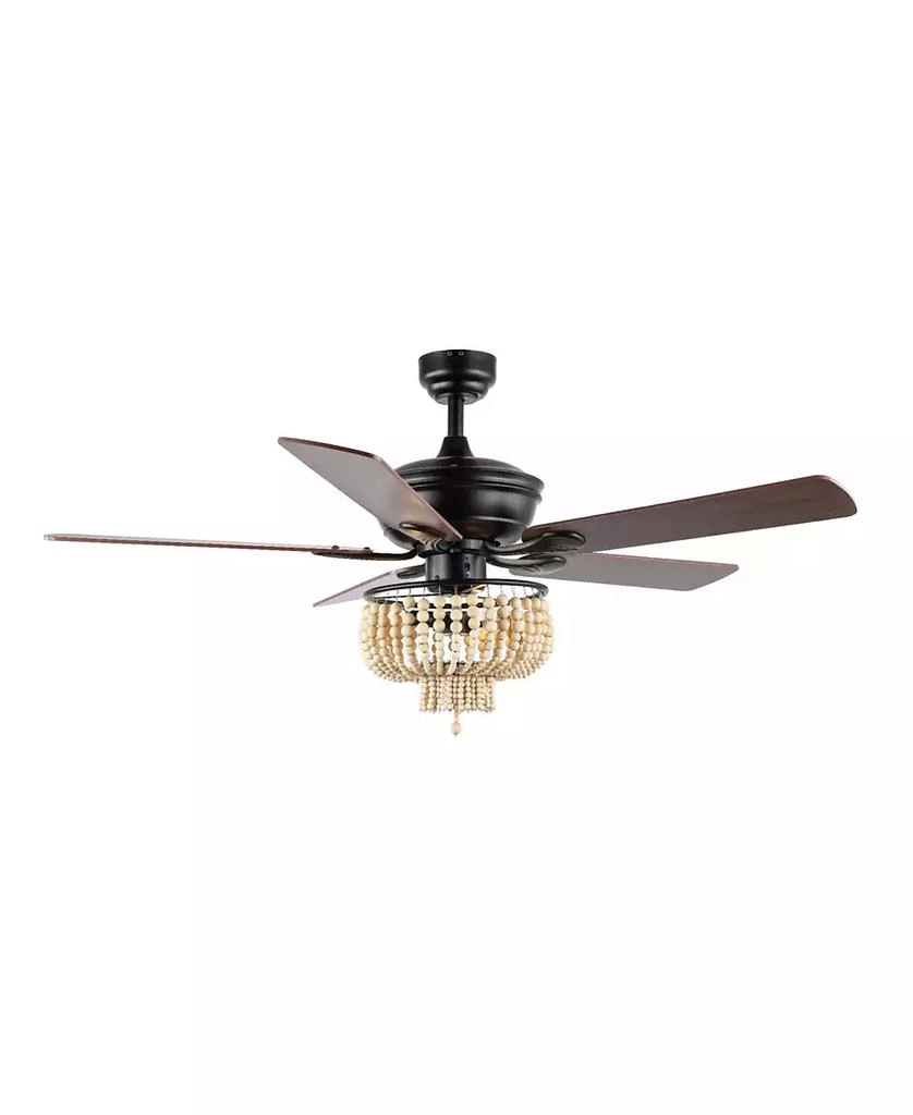 JONATHAN Y Opal 3-Light Farmhouse Rustic Wood Bead Shade LED Ceiling Fan with Remote