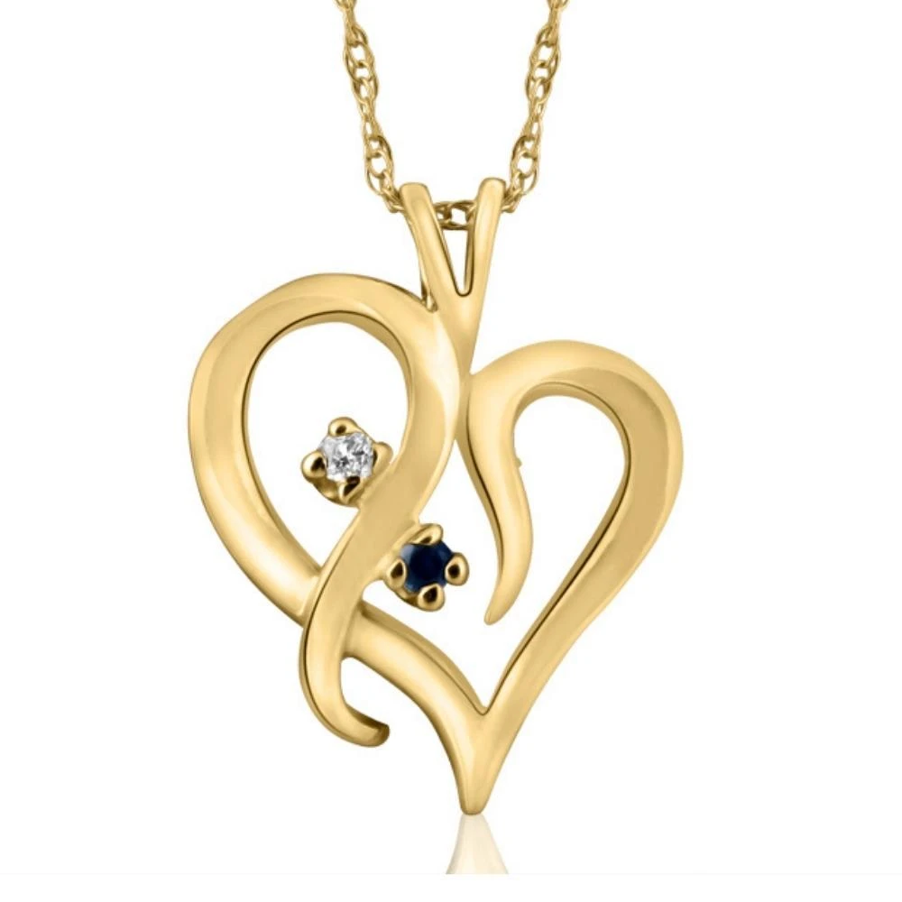 Pompeii3 Blue Sapphire 
Diamond Heart Pendant 14K Yellow Gold With 18" Chain