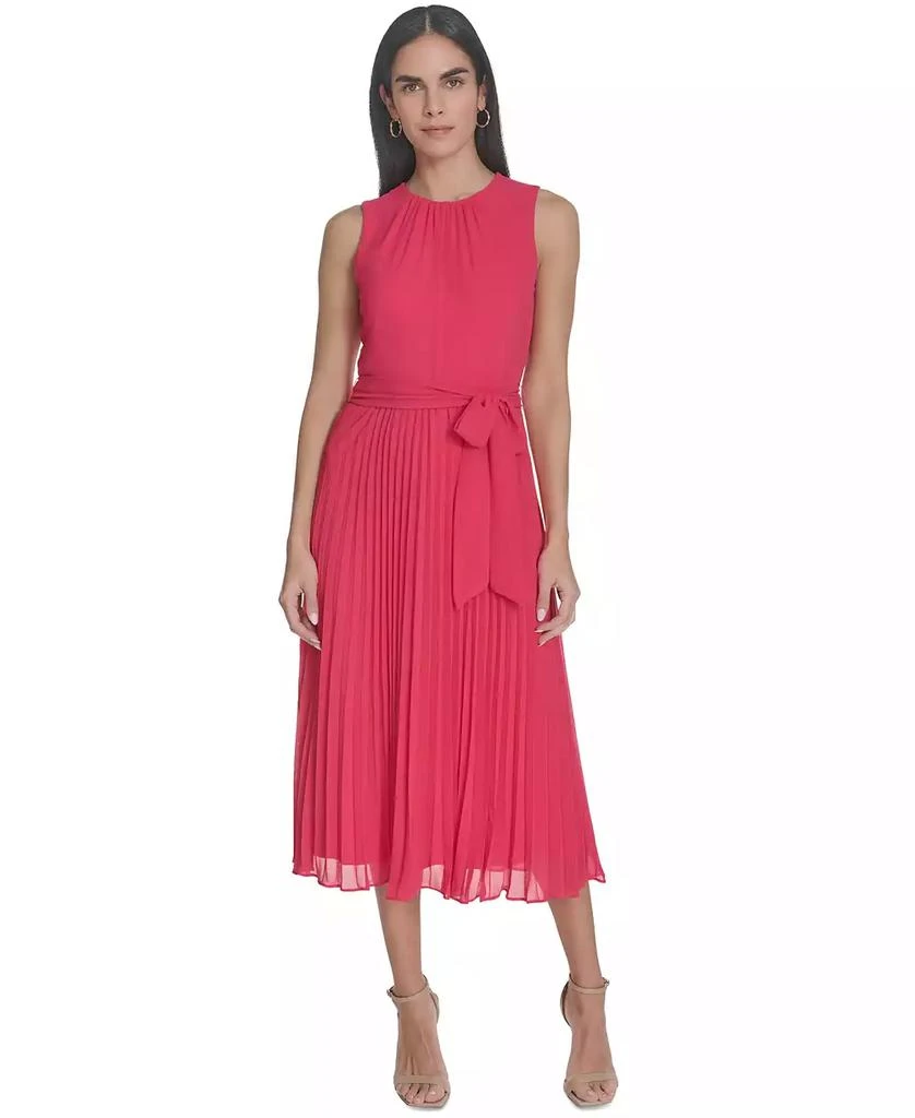 kente dresses for engagement Ivy Belted Pleated Midi Dress | Sleeveless Business Casual Workwear Midi Dress