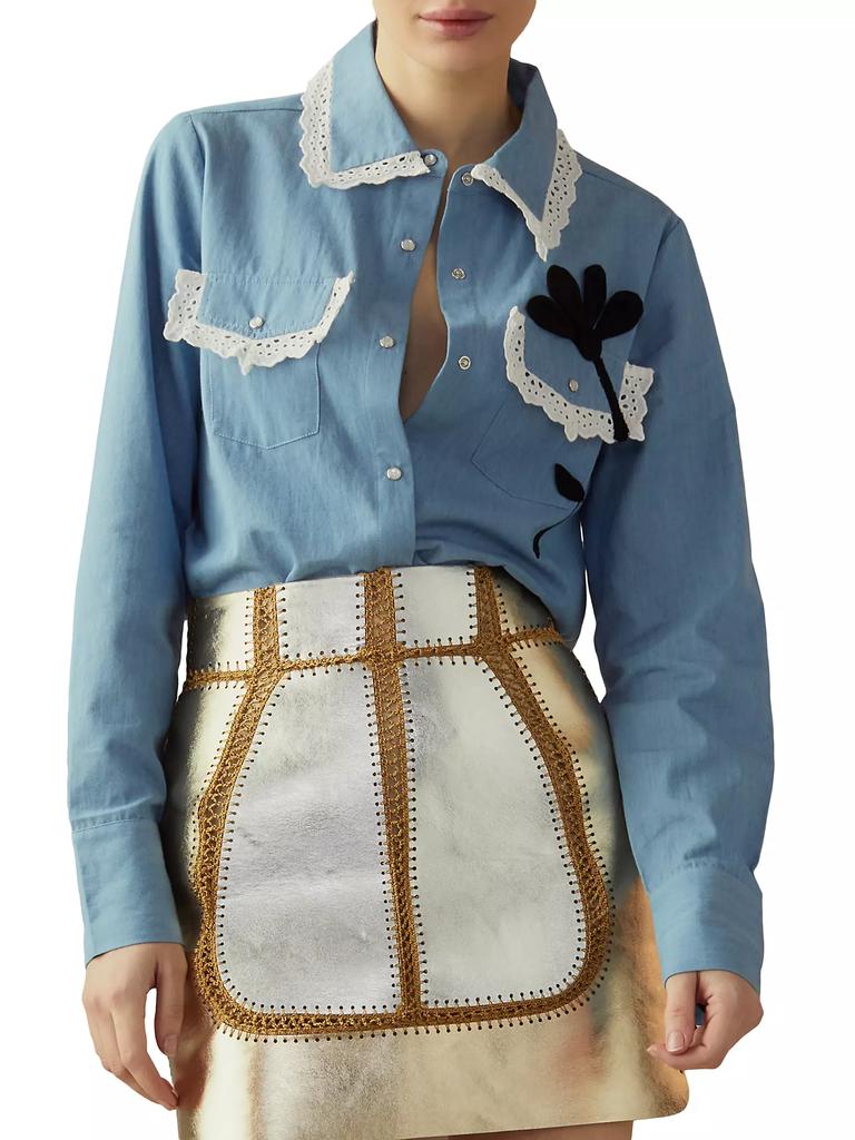 Cynthia Rowley Floral Appliquè Cotton Shirt