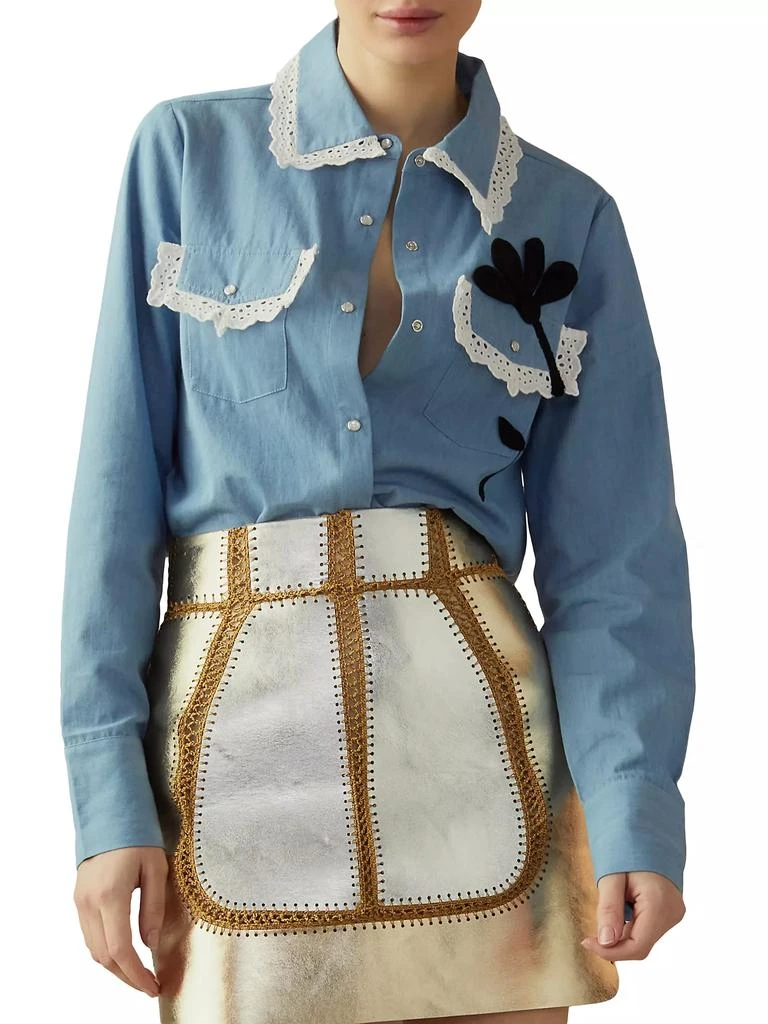 Cynthia Rowley Floral Appliquè Cotton Shirt 1