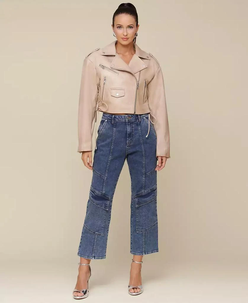 Avec Les Filles Women's Wide-Shoulder Cropped Biker Jacket 5