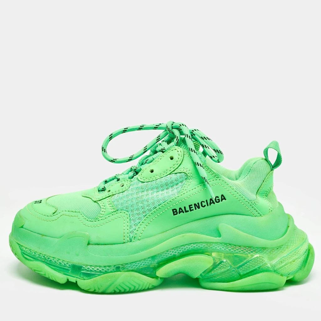 Balenciaga Balenciaga Green Mesh and Faux Leather Triple S Sneakers Size 37 1