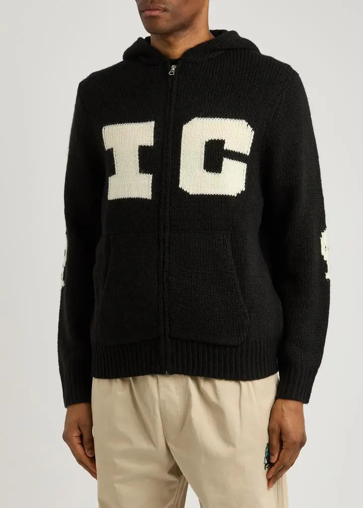 ICE CREAM Running Dog intarsia hooded knitted jumper 2