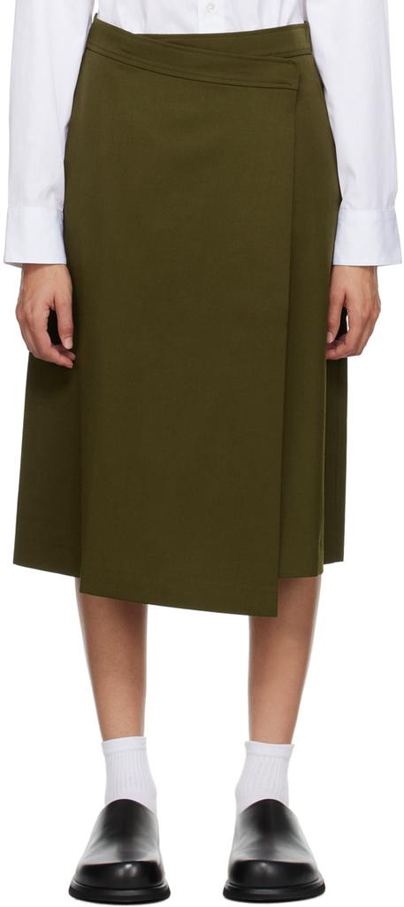 6397 Khaki Wrap Midi Skirt