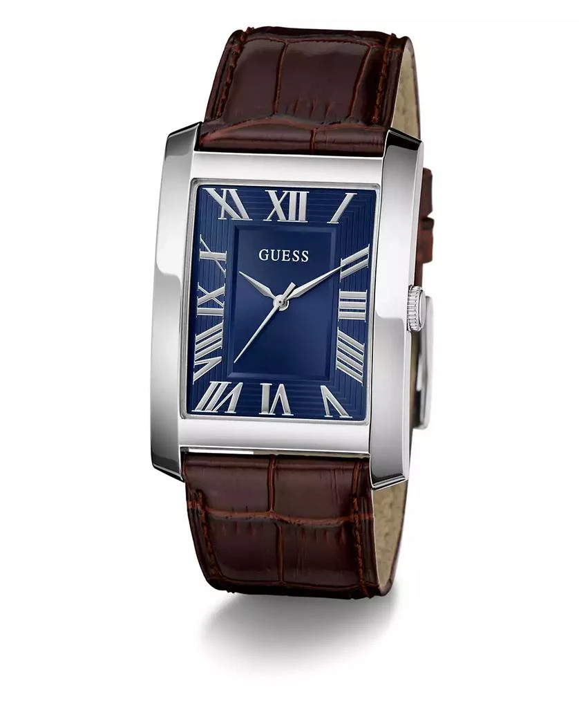 GUESS Men's Silver-Tone Brown Leather Analog Watch, 34mm 5