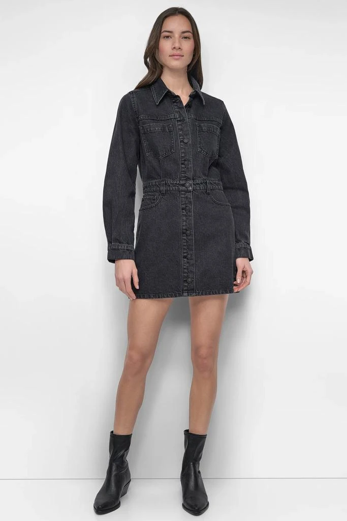 DKNY BUTTON DOWN LONG SLEEVE DENIM DRESS 1