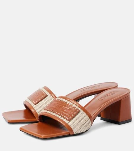 Versace Theia Barocco leather-trimmed raffia mules 5