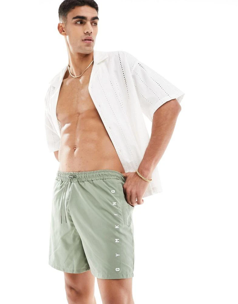 Gym King Gym King Force swim shorts in khaki 4