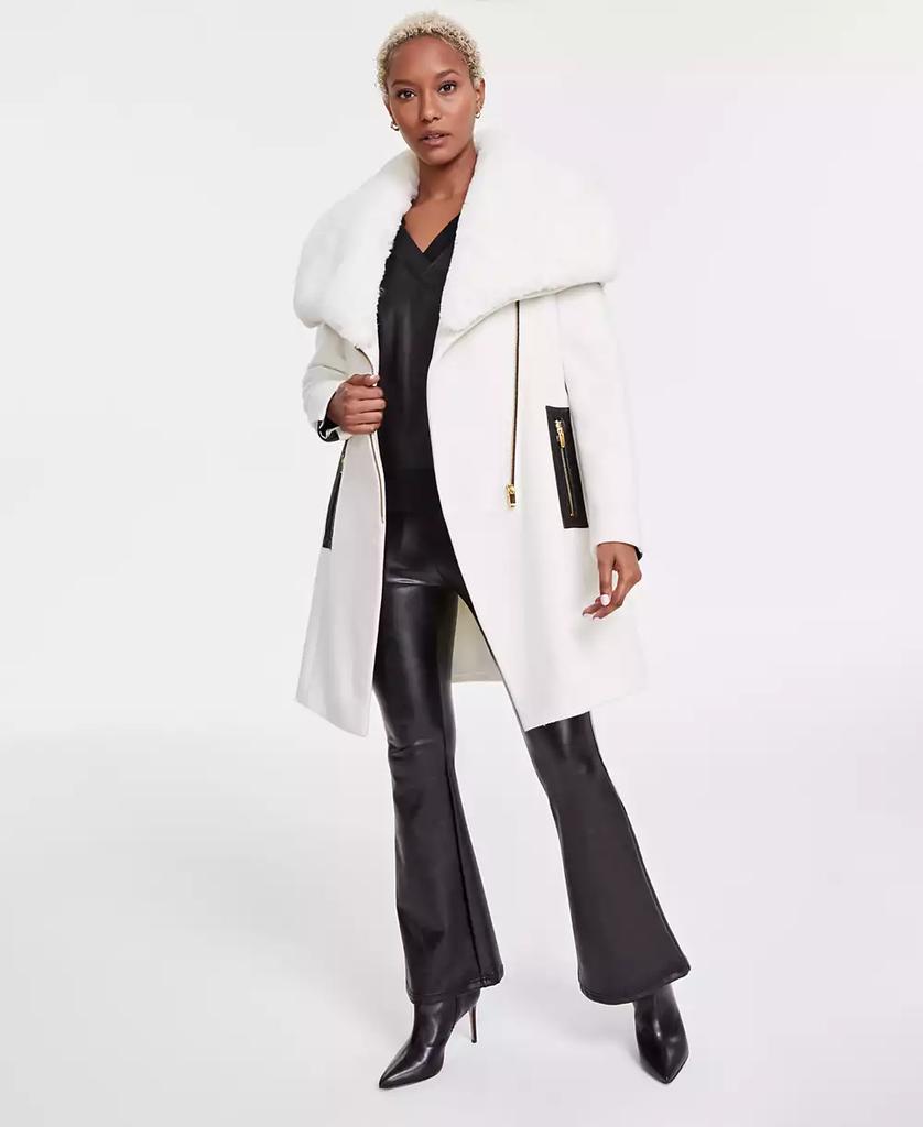 via spiga faux fur trim coat