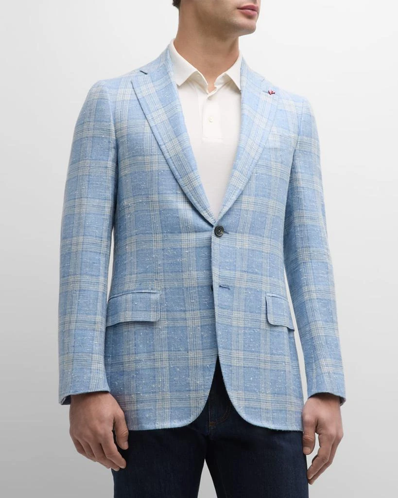 Isaia Men's Plaid Linen-Blend Sport Coat 4