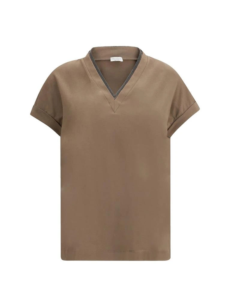 Brunello Cucinelli Brunello Cucinelli Embellished V-Neck T-Shirt 1