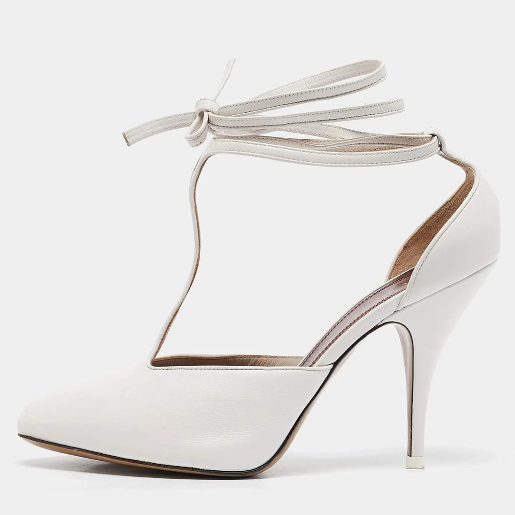 Celine Celine White Leather Night Out T-Strap Ankle Wrap Sandals Size 37.5 1