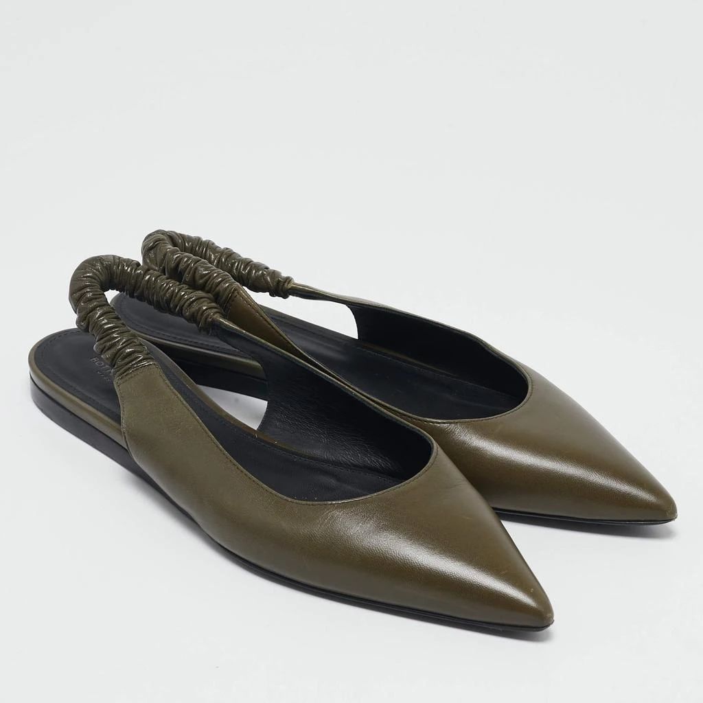 Bottega Veneta Bottega Veneta Olive Green Leather Slingback Pointed Toe Flat Pumps Size 38 4