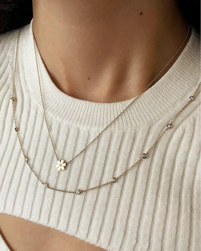 Zoe Lev 14K Yellow Gold Diamond Flower Pendant Necklace, 16-18"