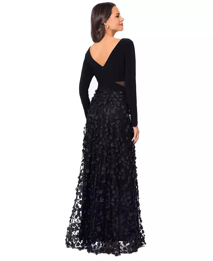 XSCAPE Mesh-Cutout Flower Gown