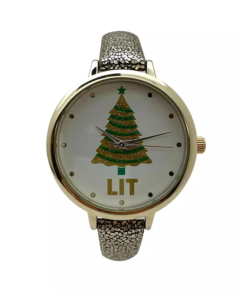 Olivia Pratt Shiny Gold Faux Leather Christmas Themed Women Watches