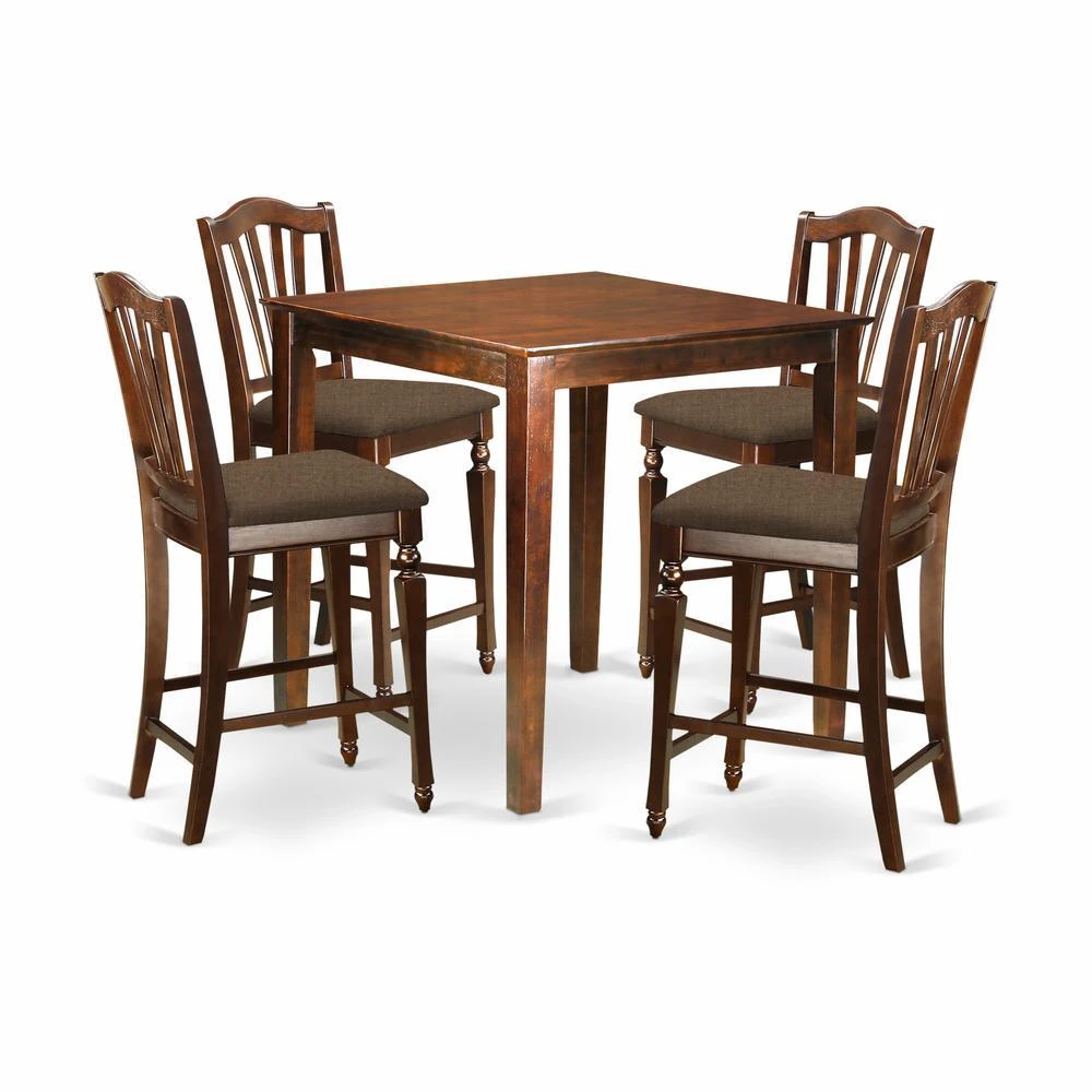 East West Furniture VNCH5-MAH-C 5 PC counter height set-pub Table and 4 Kitchen Chairs.