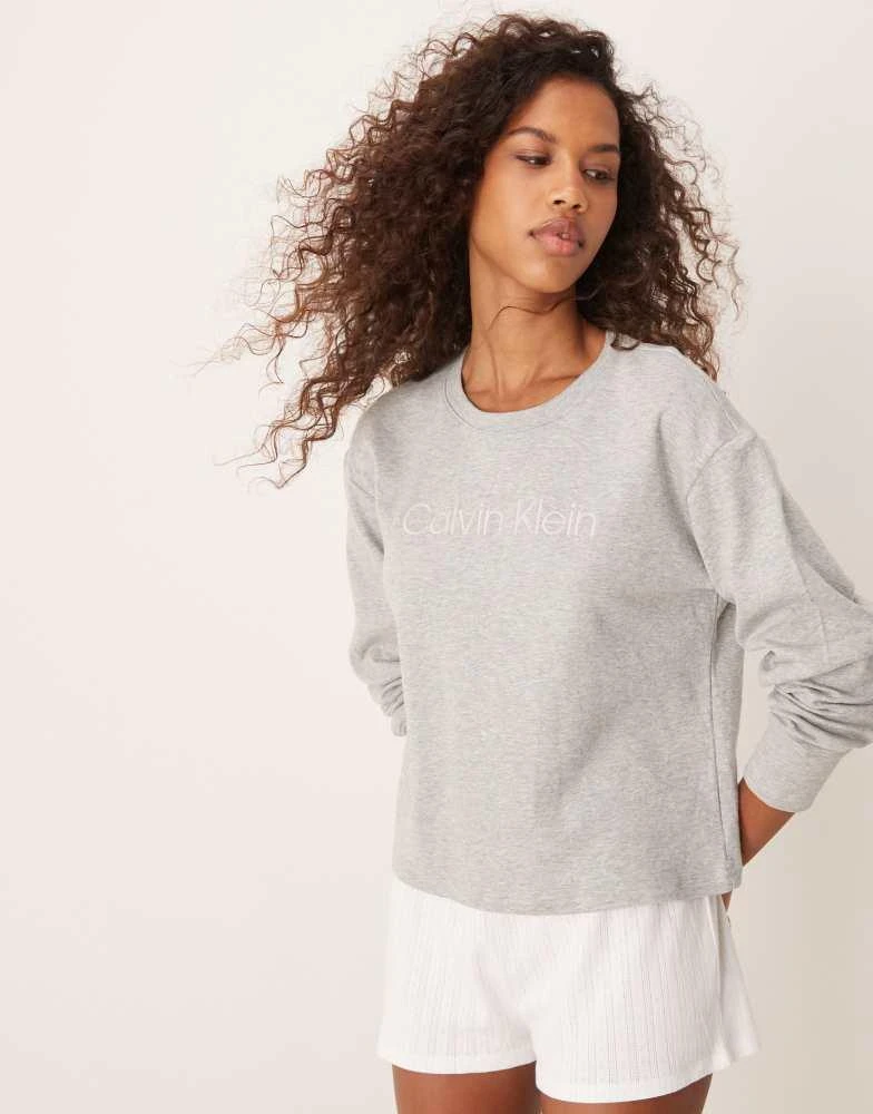 Calvin Klein Calvin Klein Modern Terry relaxed crew neck logo sweatshirt in grey 4