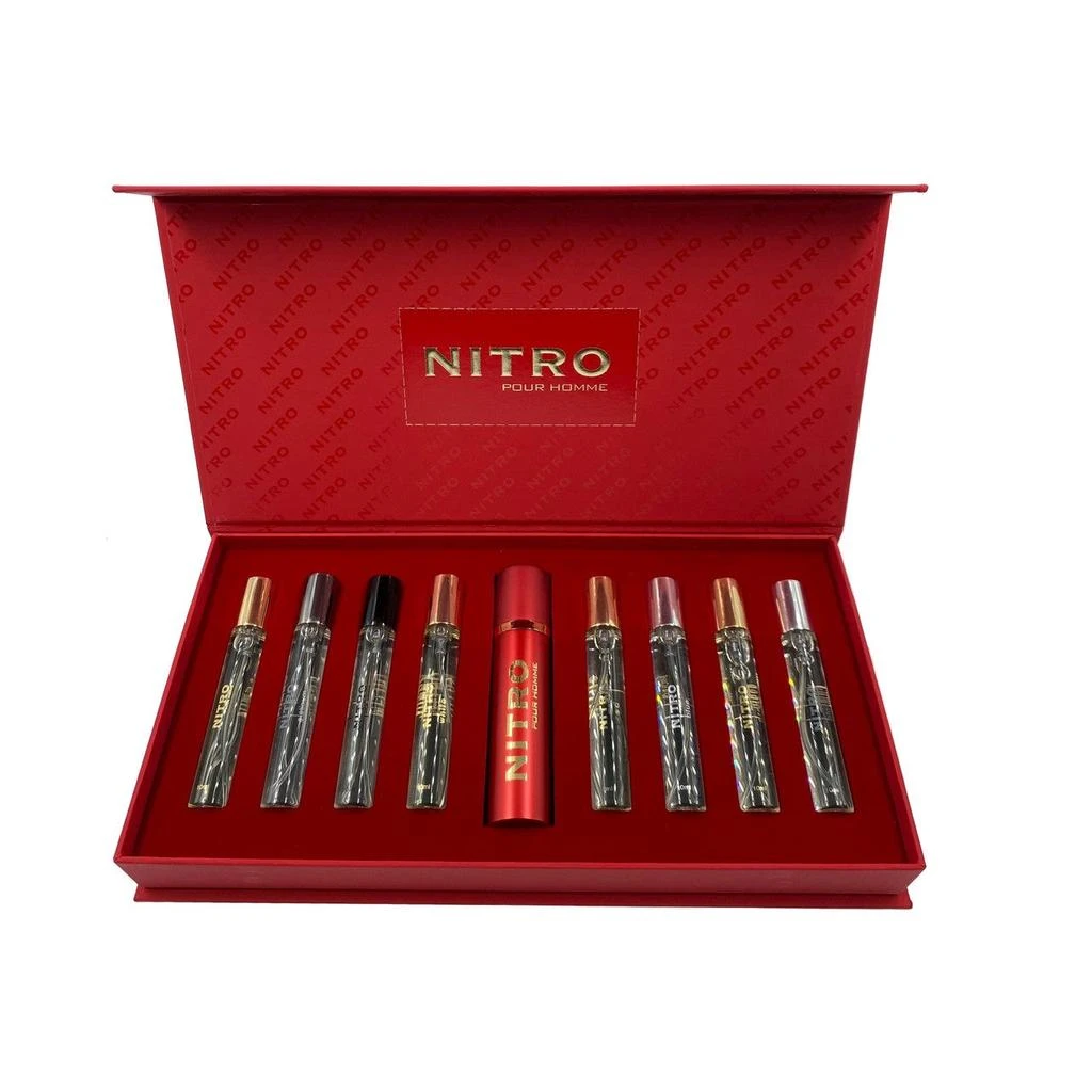 Dumont Paris Nitro  Pour Homme 9 * 0.34 Eau De Parfum Spray Set: Nitro + Nitro Black + Nitro Green + Nitro Intense + Nitro Platinum + Nitro Red + Nitro White + Nitro Blue + Travel Spray Case 1
