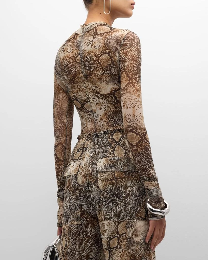 LAPOINTE Snakeskin-Print Mesh Mock-Neck Long-Sleeve Bodysuit 6
