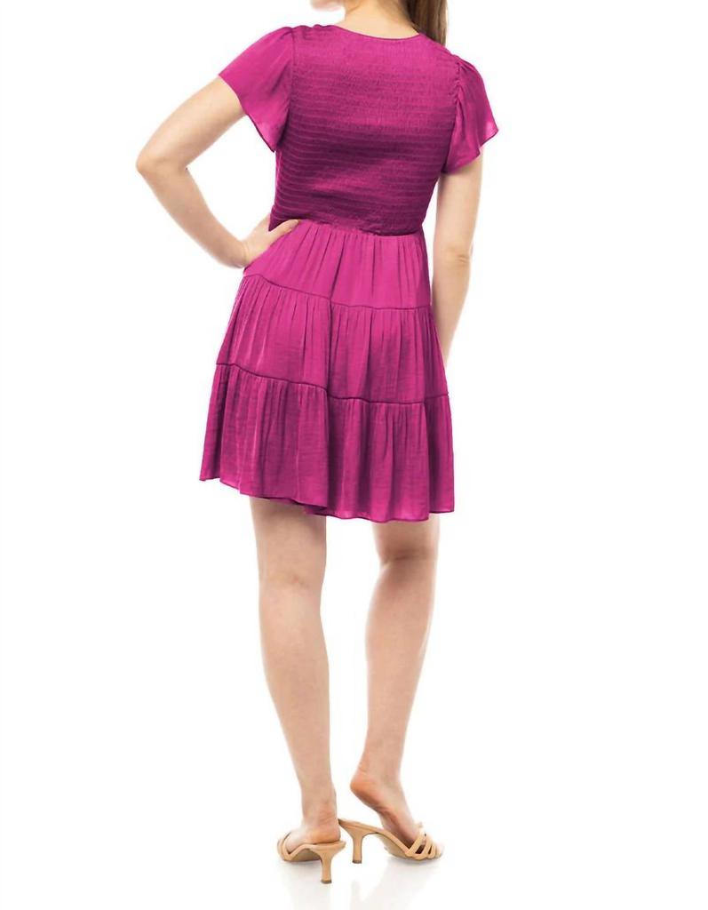 Naked Zebra Short Sleeve Smocked Tiered Dress In Fuchsia