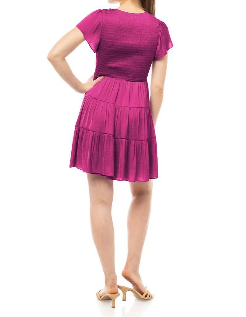 Naked Zebra Short Sleeve Smocked Tiered Dress In Fuchsia 2