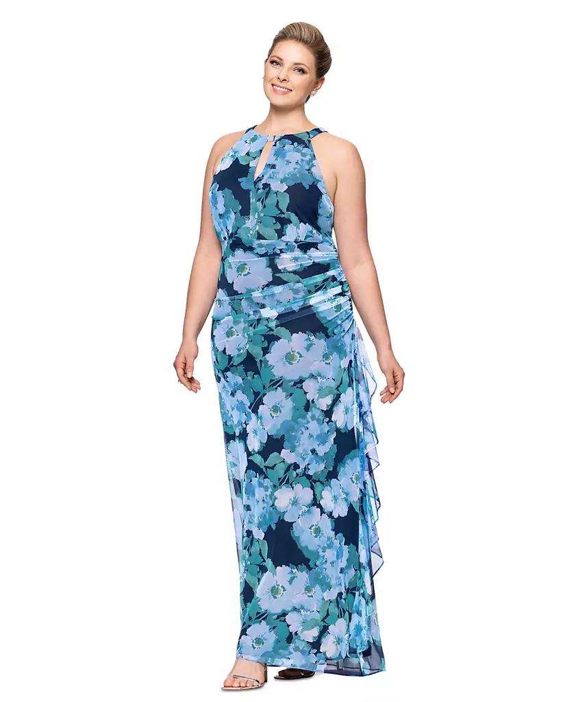 Betsy & Adam Betsy & Adam Plus Size Printed High-Neck Sleeveless Mesh Dress