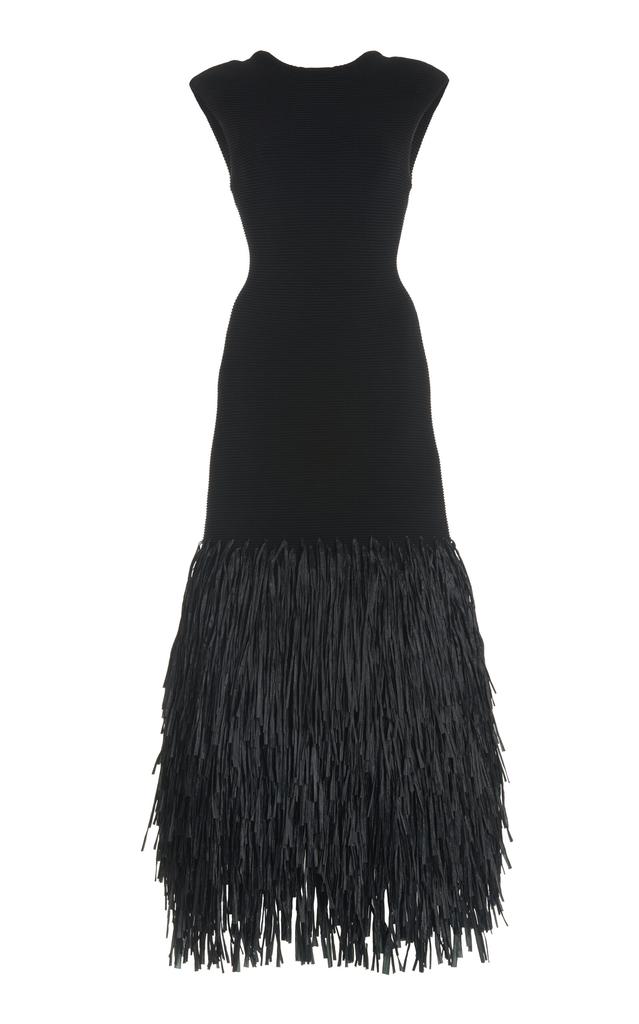 Aje Aje - Exclusive Rushes Raffia-Trimmed Knit Midi Dress - Black - XS - Moda Operandi