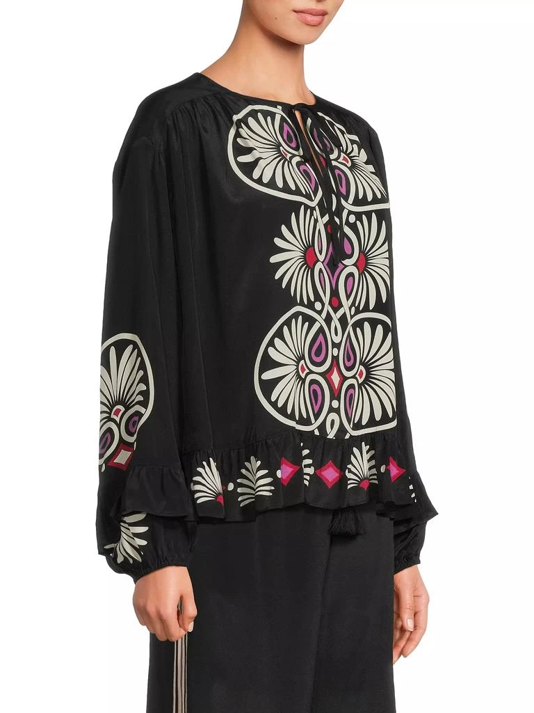 Johnny Was Madelyn Geometric Ruffled Tie-Neck Blouse 4