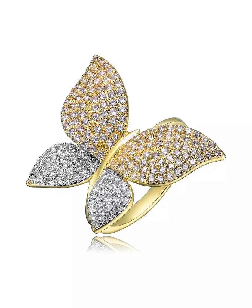 Rachel Glauber 14k Gold Plated Large Garden Butterfly Ring with Cubic Zirconia