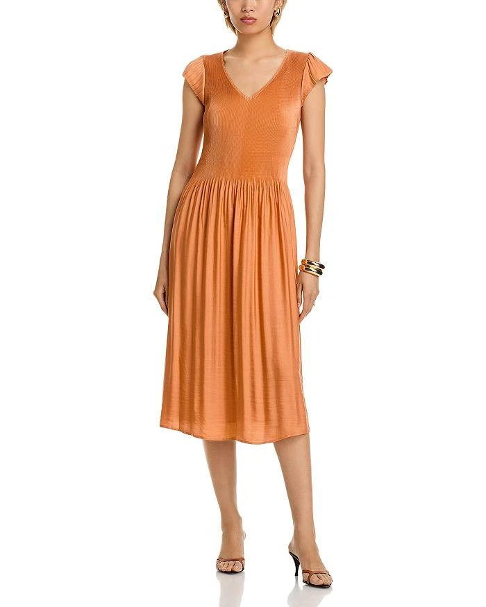 knee length dresses for ladies Cream/Brown Stripe Midi Dress