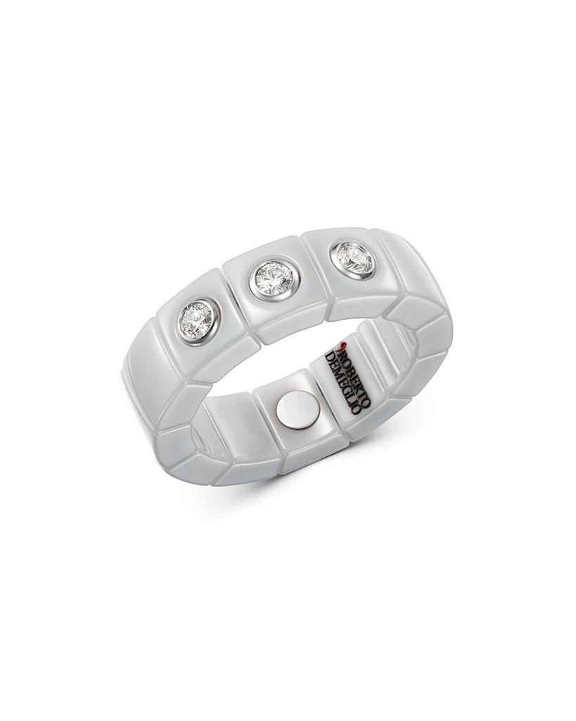 Roberto Demeglio 18K White Gold & White Ceramic Scacco Stretch Ring with Diamonds 1