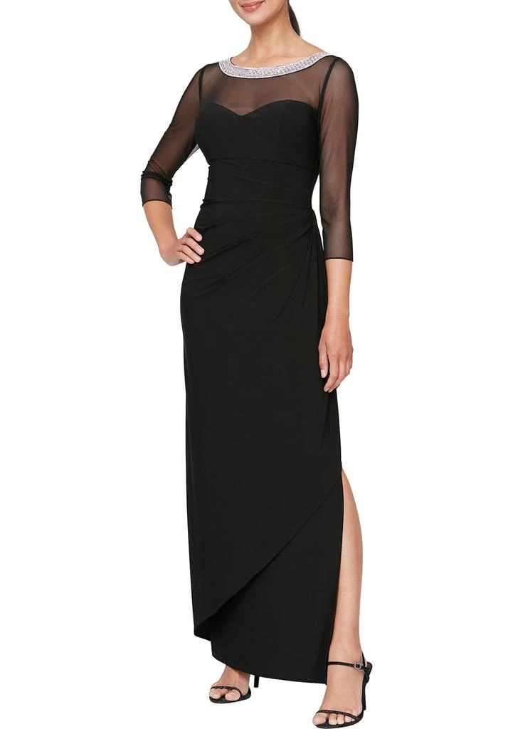 Alex Evenings Women's 3/4 Sleeve Illusion Mesh Ruched Side Dress - Dresses  & Skirts - Free Shipping - BeyondStyle