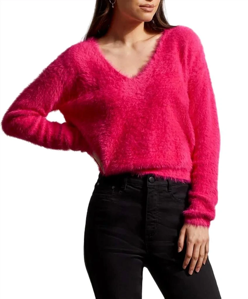 Tribal V-Neck Sweater In Fuchsia Pink 1