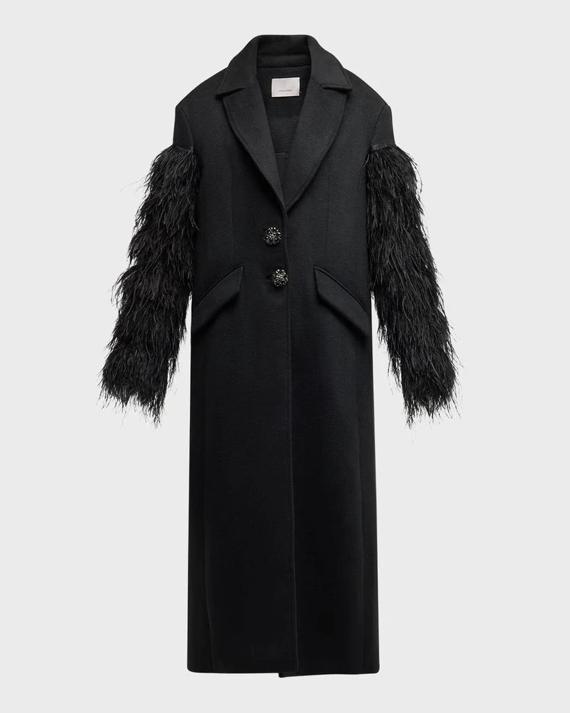 Cinq a Sept Ali Feather-Sleeve Long Wool-Blend Coat 1