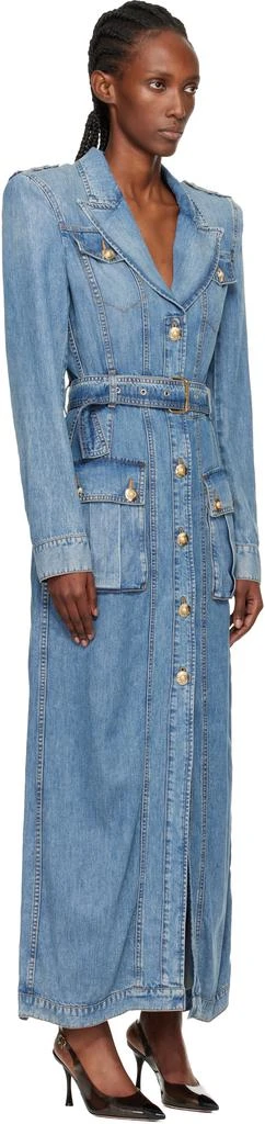 Balmain Blue Belted Long Denim Coat 2