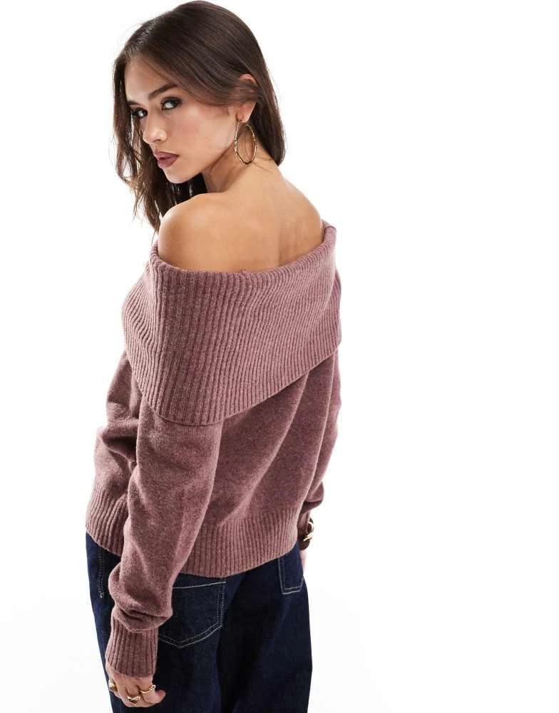 Pull&Bear Pull&Bear bardot knitted jumper in burgundy 3