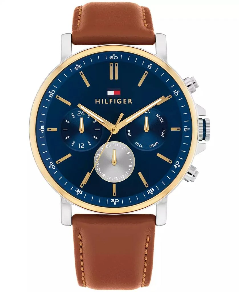 Tommy Hilfiger Men's Multifunction Brown Leather Strap Watch 1