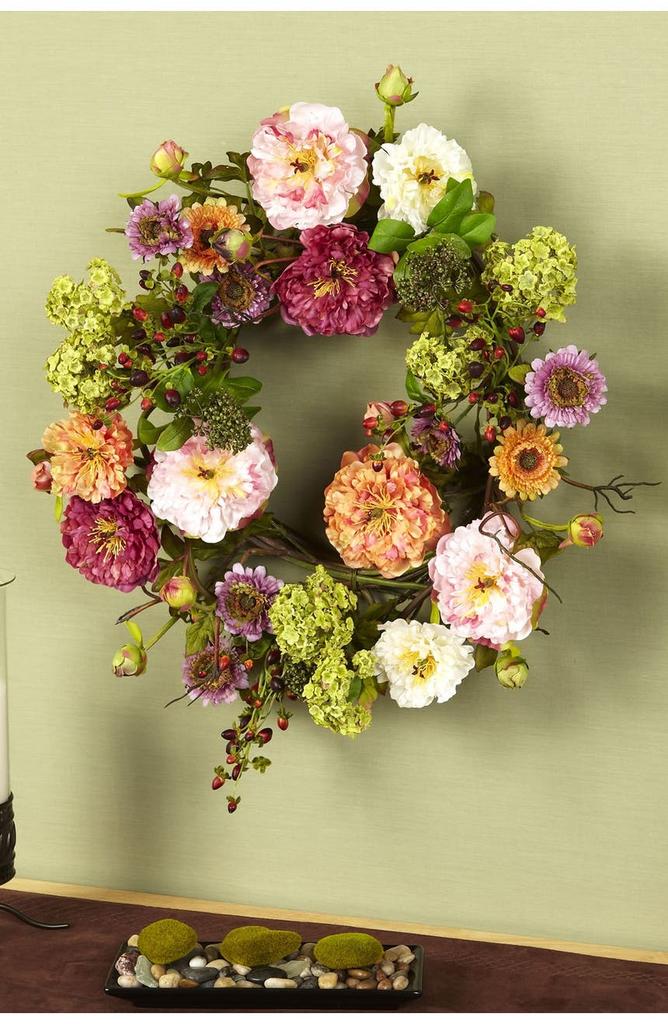 NEARLY NATURAL 24" Peony Wreath
