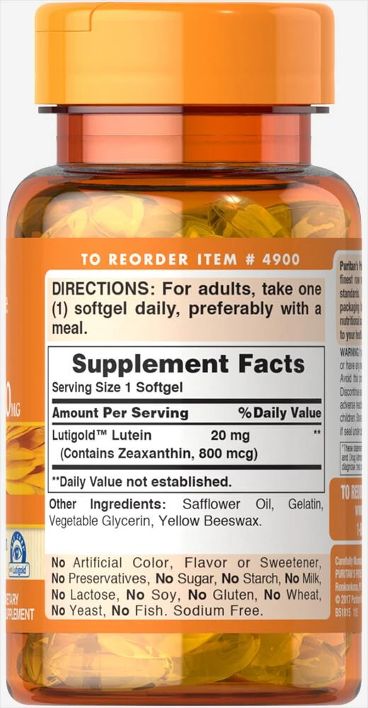 Puritan's Pride Lutein 20 mg with Zeaxanthin 30 Softgels 3