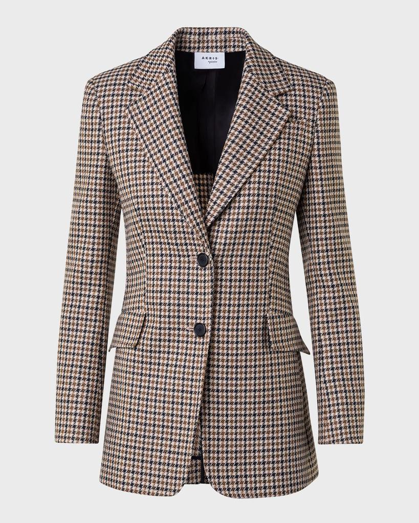 Akris punto Houndstooth Shetland Tweed Wool Boyfriend Blazer