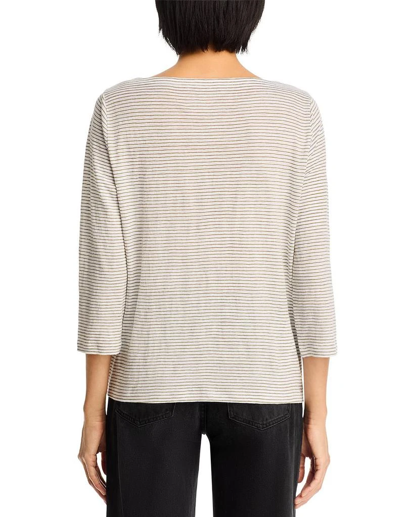 Eileen Fisher Striped Linen Jersey Three Quarter Sleeve Tee 3