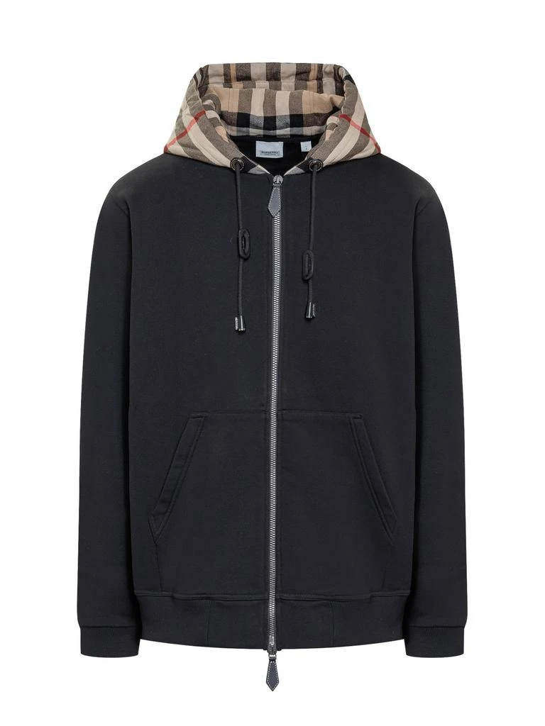 Burberry Burberry Check Detailed Zipped Drawstring Hoodie from Cettire