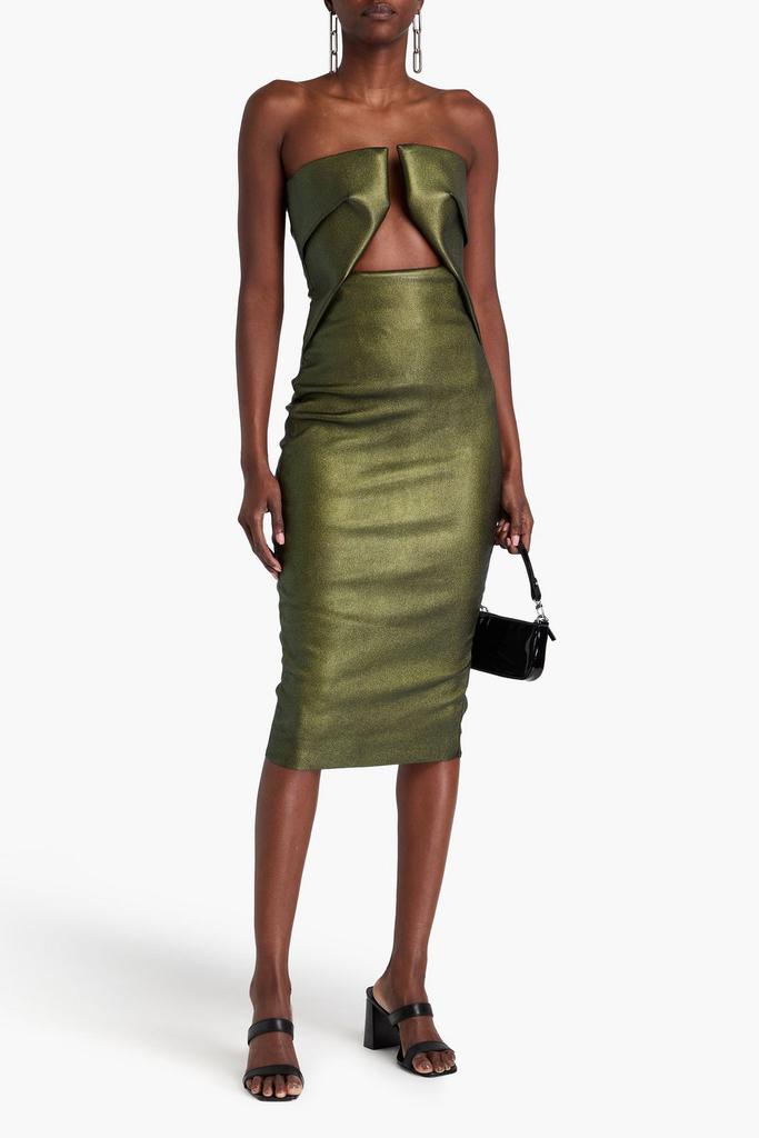 Rick Owens Prong strapless metallic leather-blend dress