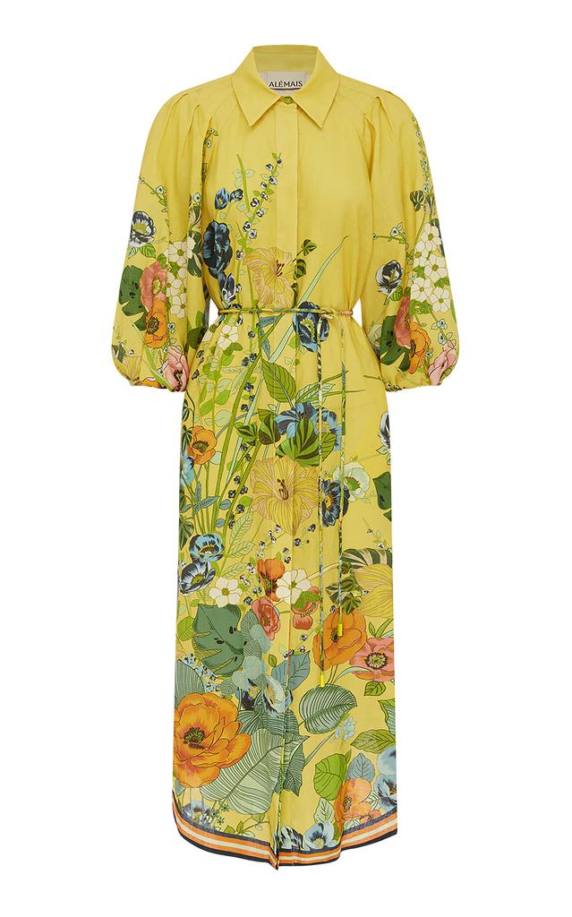 ALÉMAIS ALÉMAIS - Cresida Printed Linen Midi Dress - Yellow - AU 12 - Moda Operandi