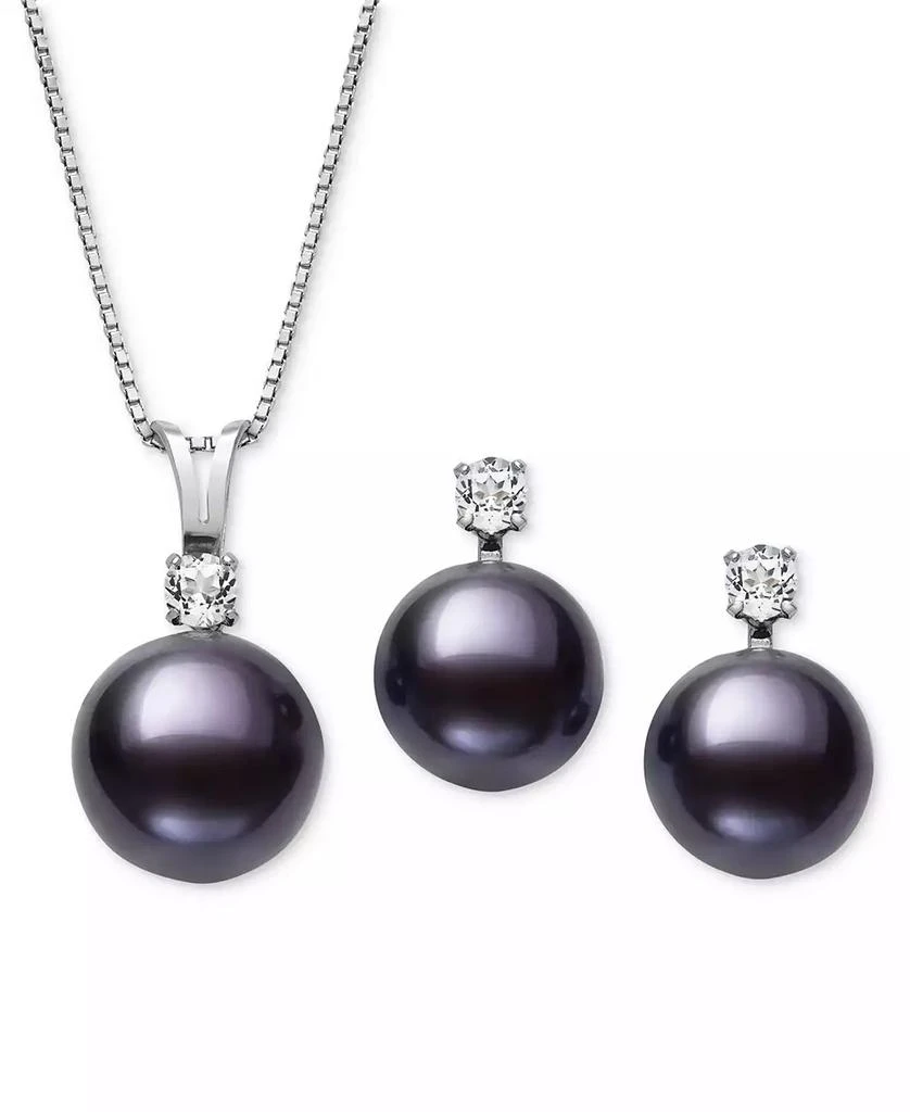 Belle de Mer 2-Pc. Set Dyed Black Peacock Cultured Freshwater Pearl (9-10mm) & Lab-Created White Sapphire (1/3 ct. t.w.) Pendant Necklace & Stud Earrings in Sterling Silver (Also in Blush Pink Freshwater Pearl) 4
