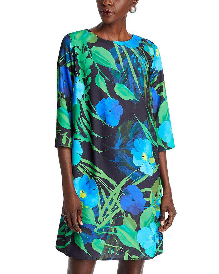 Caroline Rose Floral Crepe A Line Dress