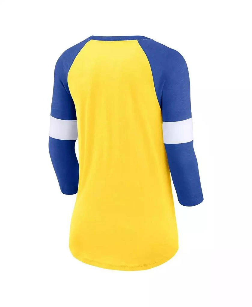NIKE Women's Los Angeles Rams Heather Gold, Heather Royal Football Pride Raglan 3/4-Sleeve T-shirt 2
